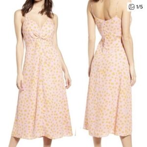 Nordstrom Leith Brand Pink and Orange Twist Front Dress